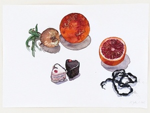 Valentinstag (Citrus x aurantium/ Allium cepa), 2015, Aquarell und Graphit auf Hadern